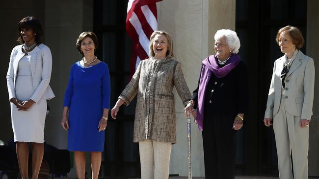 First ladies club (l-r): Michelle Obama, Laura Bush, Hillary Rodham Clinton, Barbara Bush and Rosalynn Carter at the dedication of the George W. Bush presidential library in Dallas, April 2013. Picture: AP Photo/Charles Dharapak