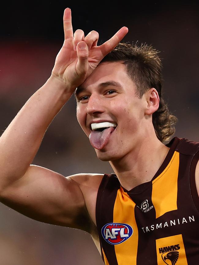 Connor Macdonald celebrates. Picture: Graham Denholm/AFL Photos/via Getty Images