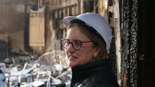 Victorian Premier Jacinta Allan inside the firebombed Adass Israel Synagogue. Picture: Brendan Kearns