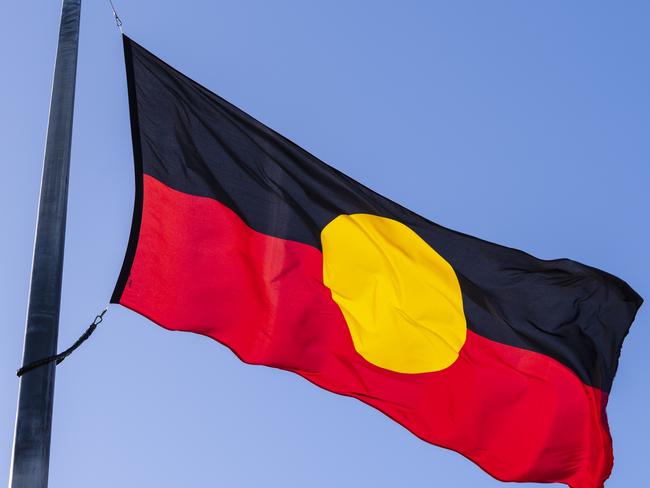 The Aboriginal flag on Anzac Hill, Alice Springs, Friday, February 3, 2023. Picture: Kevin Farmer