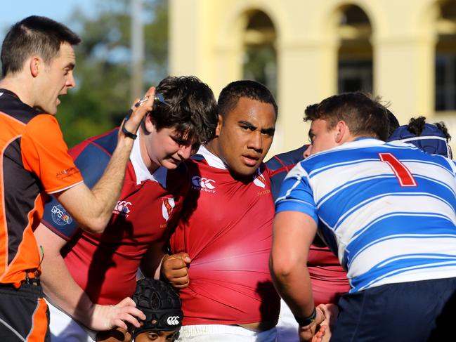 BHS player Nesta Mahina (hooker) - GPS school rugby match between Nudgee College (Blue&white) vs Brisbane State High at Nudgee College, Nudgee Saturday 21st July, 2018 Picture AAP/David Clark