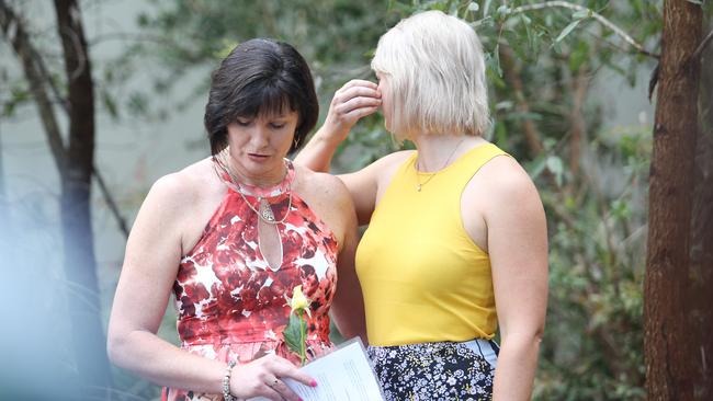 Sister and daughter of Cathy Lawton, who disapperaed on flight MH370, Jeanette Maguire and Amanda Lawton at the unveiling of a plaque and tree for the Lawtons, who disappeared in the MH370 mystery. To remind people the plane is still missing at Robelle Park, Springfield. Photo Ric Frearson