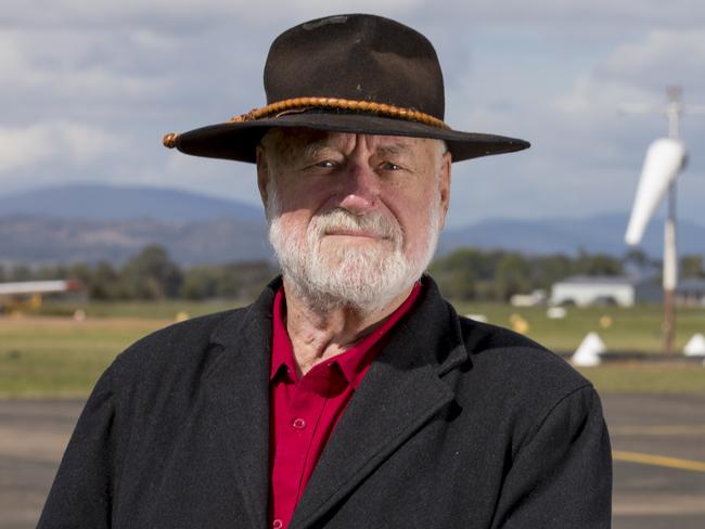 19/04/2019: Phillip Adams stands on the tarmac of Scone Airport in the Hunter Valley after news of his un-ceremonial expulsion from Qantas' exclusive Chairman's Lounge. PIC: Peter Stoop for The Australian