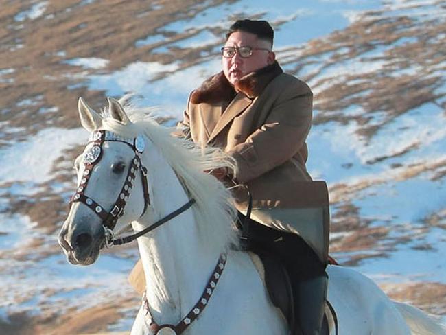 Kim riding a horse at Mouth Paektu. Picture: AFP(