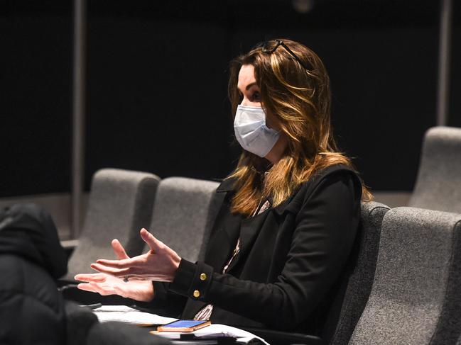 Peta Credlin asking questions to the Victorian Premier Daniel Andrews in his daily COVID-19 press conference. Picture: NCA NewsWire/ Penny Stephens