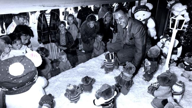 1987. Designer Gordon Ryan in his creation Bears Galore for the Myer Christmas windows. Picture: News Limited