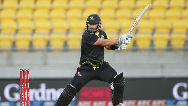 Australia captain Aaron Finch during game three of the T20 series against New Zealand at Sky Stadium in Wellington. Picture: Getty Images