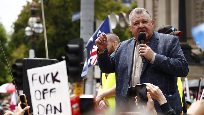 Craig Kelly speaks during a rally on Saturday. Picture: Daniel Pockett