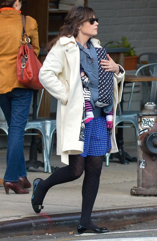 Zooey Deschanel and baby girl Elsie Otter spotted in the East Village of Manhattan. Picture: Splash