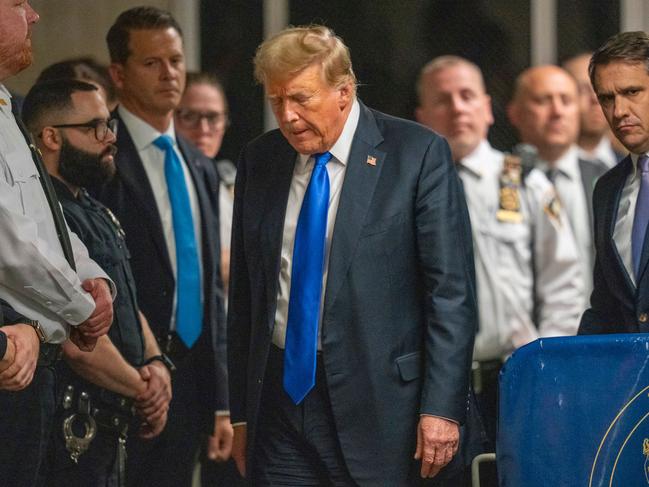 Mr Trump prpeares to speak to media after the verdict. Picture: AFP