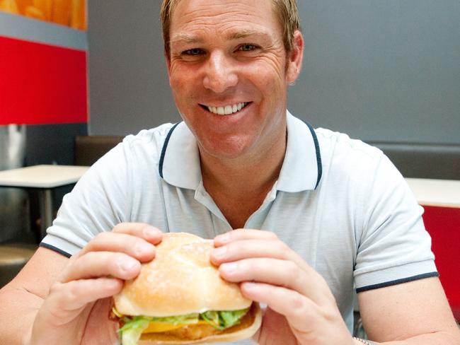 Shane Warne attends the launch event for his new McDonald's burger, 