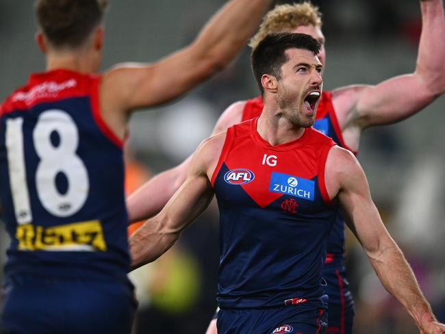 Alex Neal-Bullen celebrates a goal. Picture: Morgan Hancock/AFL Photos