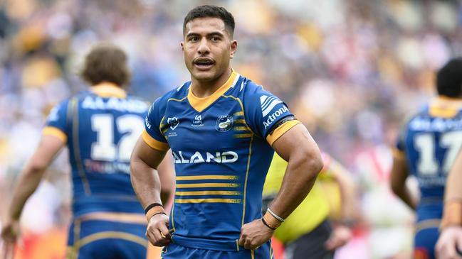 SYDNEY, AUSTRALIA - AUGUST 06: Will Penisini of the Eels looks on during the round 23 NRL match between Parramatta Eels and St George Illawarra Dragons at CommBank Stadium on August 06, 2023 in Sydney, Australia. (Photo by Brett Hemmings/Getty Images)