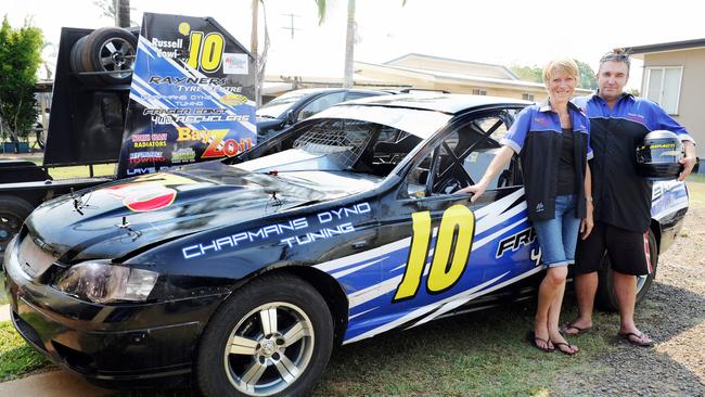 Desolee Murdoch and Russell Cowley with Kurt Murdoch's BA Falcon. Photo: Valerie Horton / Fraser Coast Chronicle