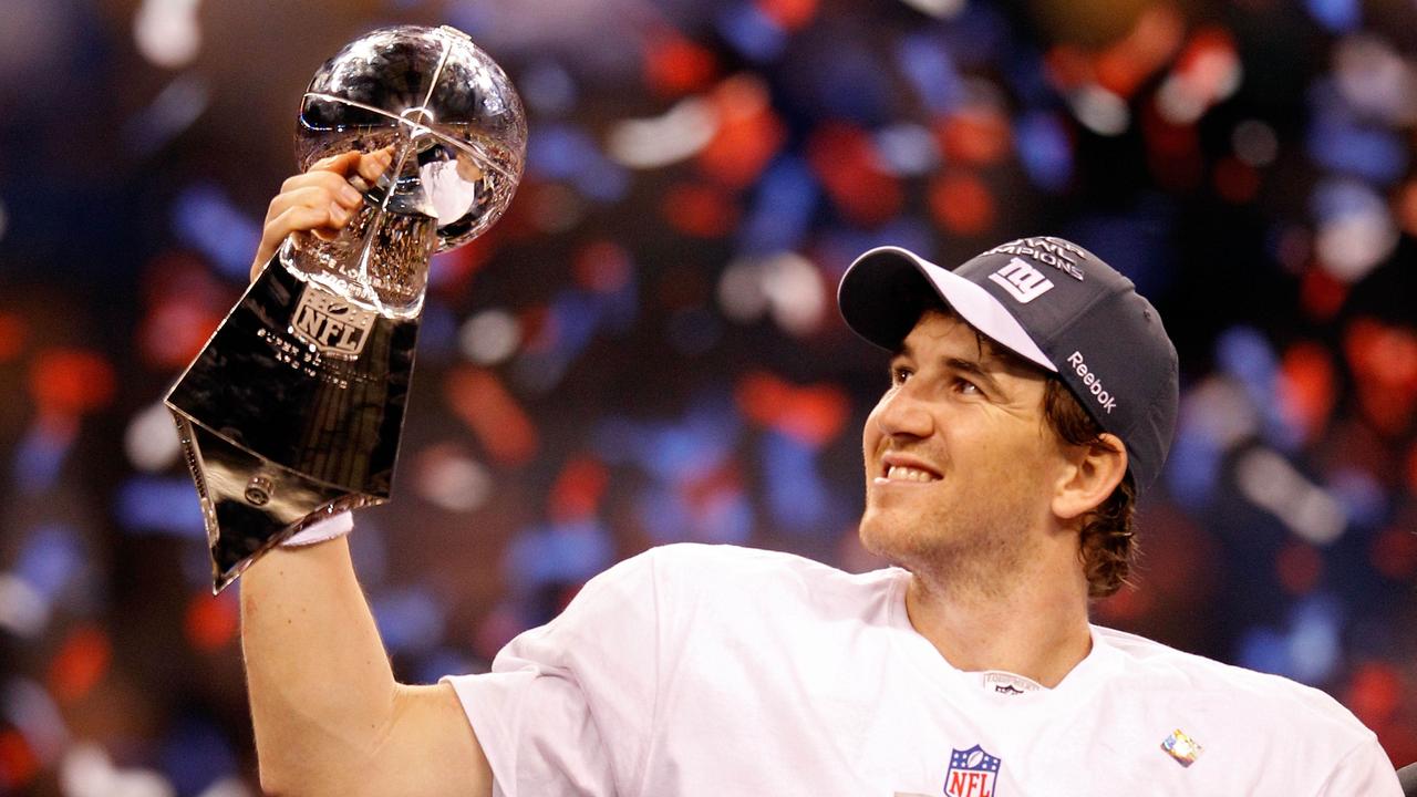 Eli Manning with the Vince Lombardi Trophy after the Giants victory. Photo: Rob Carr/Getty Images/AFP