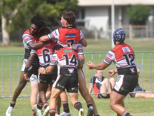 Kirwan State High School hosts St Patrick's College, Mackay, in round 1 of the 2025 Aaron Payne Cup. Kirwan's Manua Dau runs 60 meters for individual tray. Picture: Evan Morgan