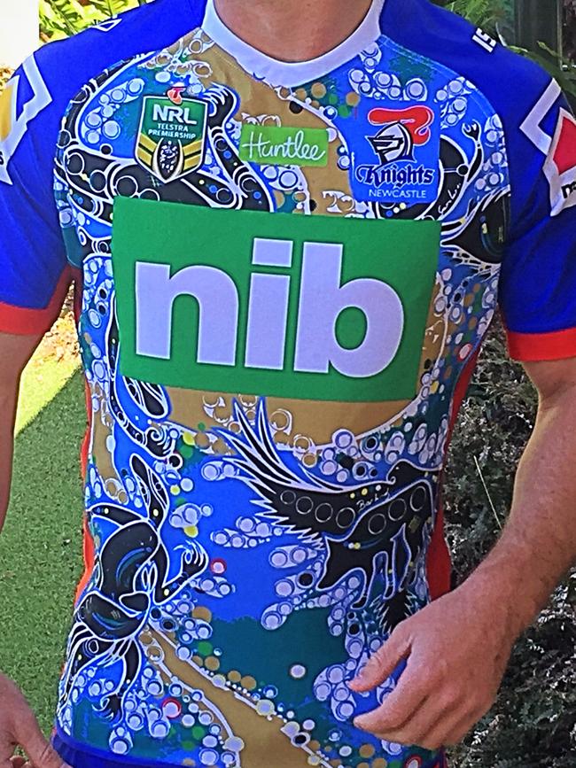 The Knights’ 2018 indigenous jersey features the family totems of Connor Watson, Ashley Gordon, Owen Craigie and Timana Tahu.