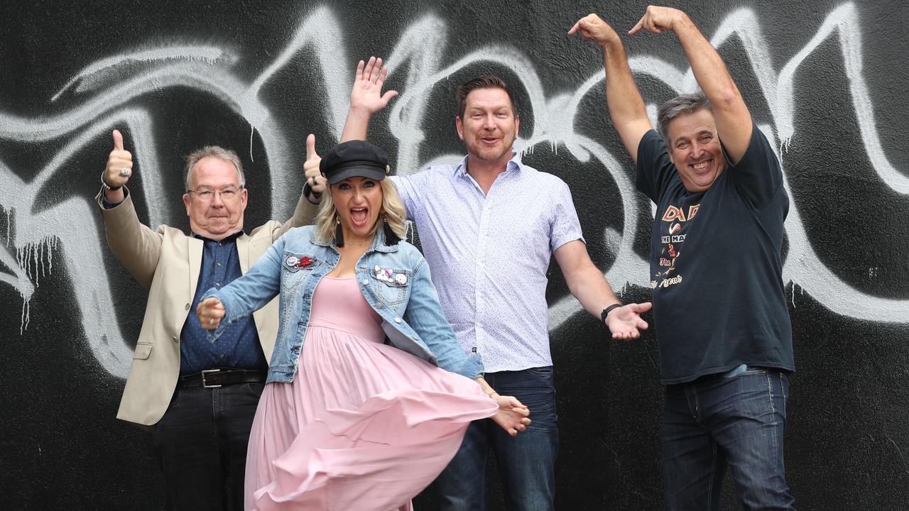 Bob Gallagher, Bianca Dye and Mike van Acker with Terry Hansen at 97.3FM. Picture: Annette Dew