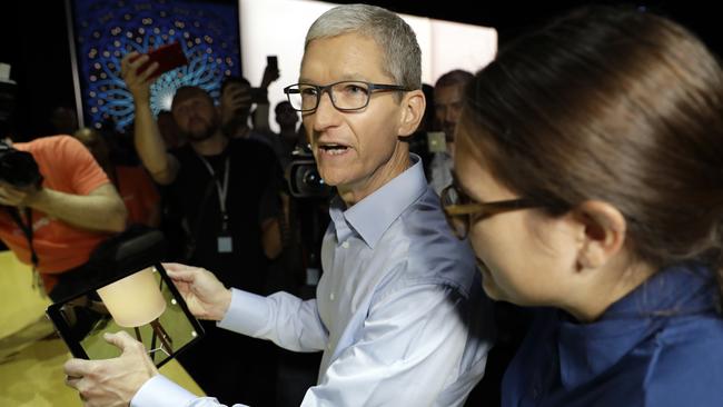 Apple CEO Tim Cook shows an iPad Pro at WWDC in San Jose, Calif. Picture: AP Photo/Marcio Jose Sanchez.