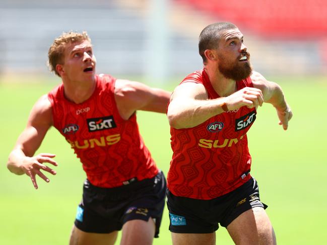 Jed Walter and Sam Collins at training. Picture: Chris Hyde/Getty Images.