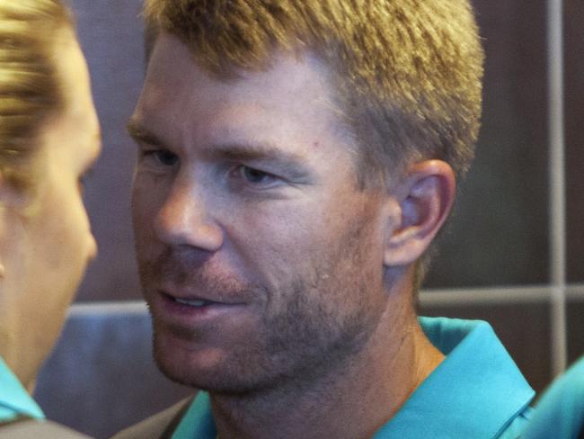 Australia's David Warner before leaving Cape Town airport. Picture: AP Photo/Halden Krog.