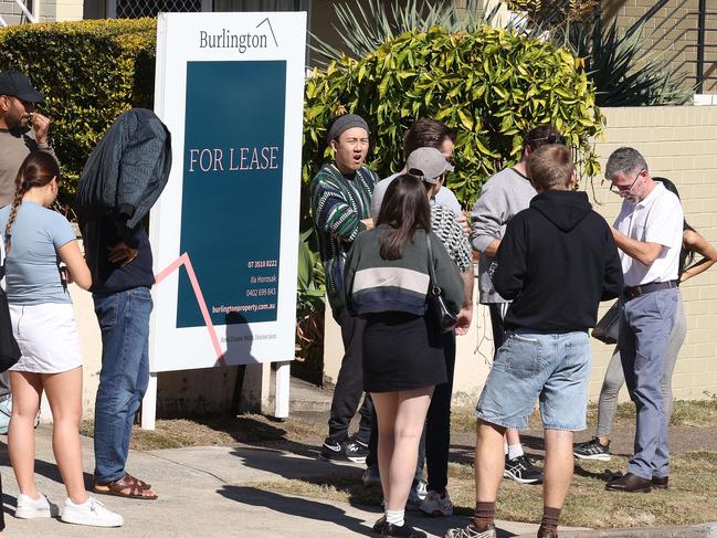 People waiting to view a rental property in Paddington. Picture: Liam Kidston