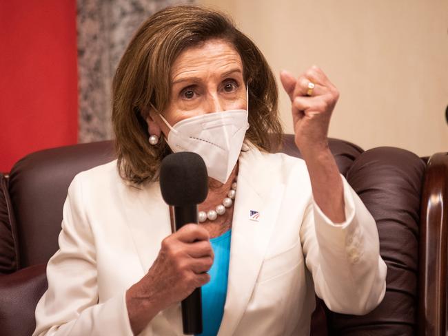 US House Speaker Nancy Pelosi speaks in Taiwan. Picture: Getty Images