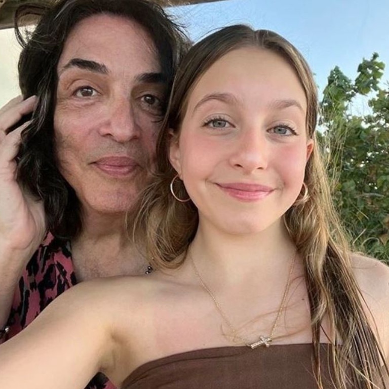 Bare faced Paul Stanley with his daughter, Emily. Picture: Instagram / @paulstanleylive
