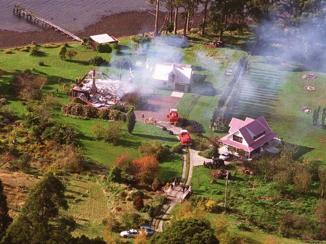 An aerial view of the burnt-out Seascape guesthouse.