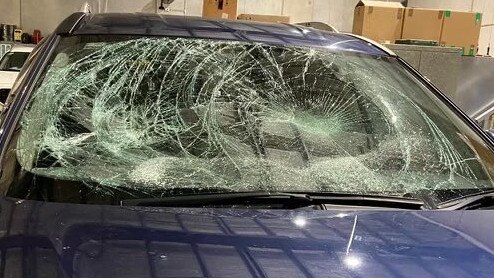 A speed camera vehicle had its windscreen smashed while parked in Coburg on Friday. Picture: Heidi Murphy