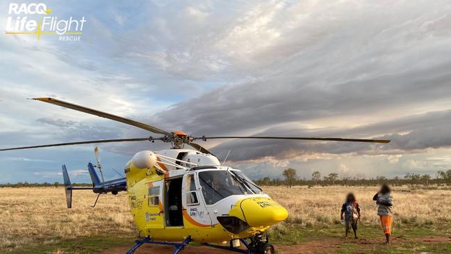 A young boy and his father were saved from flood waters in remote northwest Queensland after travelling companions walked cross country for 12 hours to raise the alarm when the group’s ute was bogged west of Mount Isa. PICTURE: LifeFlight