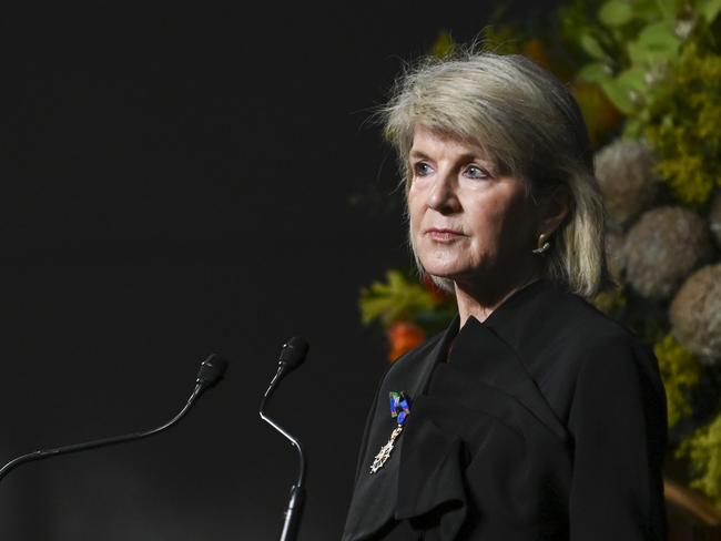 CANBERRA, Australia - NewsWire Photos - July 17, 2024: Former Australian Foreign Affairs Minister, Julie Bishop speaks at the commemoration marking 10 years since the downing of Flight MH17 will be at Parliament House in Canberra. Picture: NewsWire / Martin Ollman