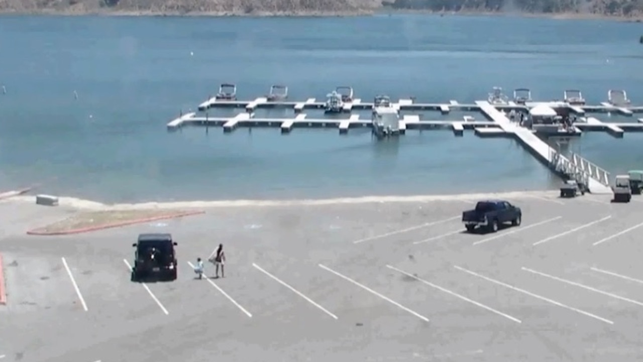 Naya Rivera and her son Josey are seen departing their car and heading for the dock. Picture: Ventura County Sheriff’s Office