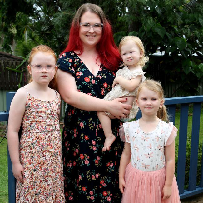 Mikaela Wilkie with her daughters Cecelia (youngest), Florence (middle) and Mariella (eldest). Picture: David Clark