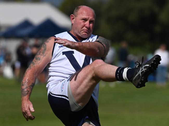 September 29, 2022: AFL Masters National Carnival at Barrett Reserve, West Beach - Victoria country v SA under 45s division 1. Picture: Naomi Jellicoe