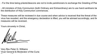 Part of the letter issued to Catholics in the Parramatta Diocese.