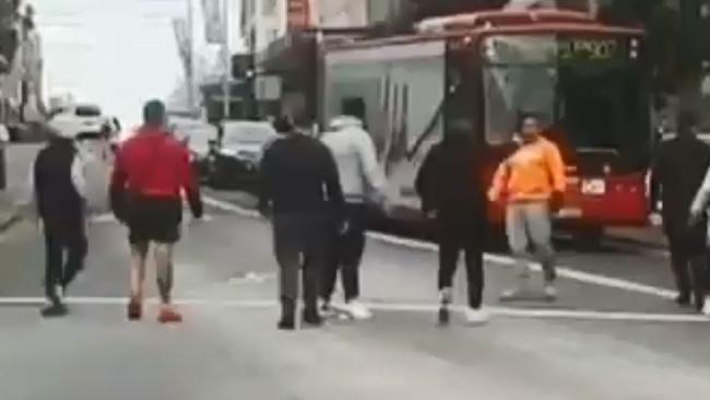 In June, a brawl outside Parramatta Westfield stopped traffic. Picture: 7 News/Instagram