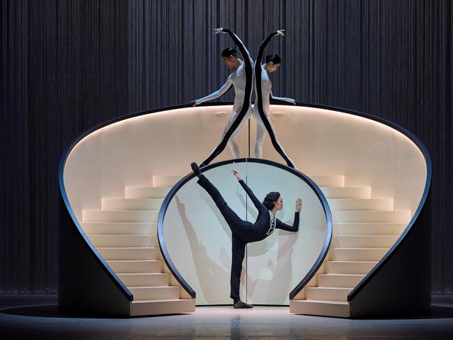 Photographer: Conrad Dy-LiaccoHong Kong Ballet dancers (back, from left) Garry Corpuz, Gao Ge (front) and Zhang Xuening in the world premiere of Coco Chanel: the Life of a Fashion Icon, which Queensland Ballet is now staging with a local cast.