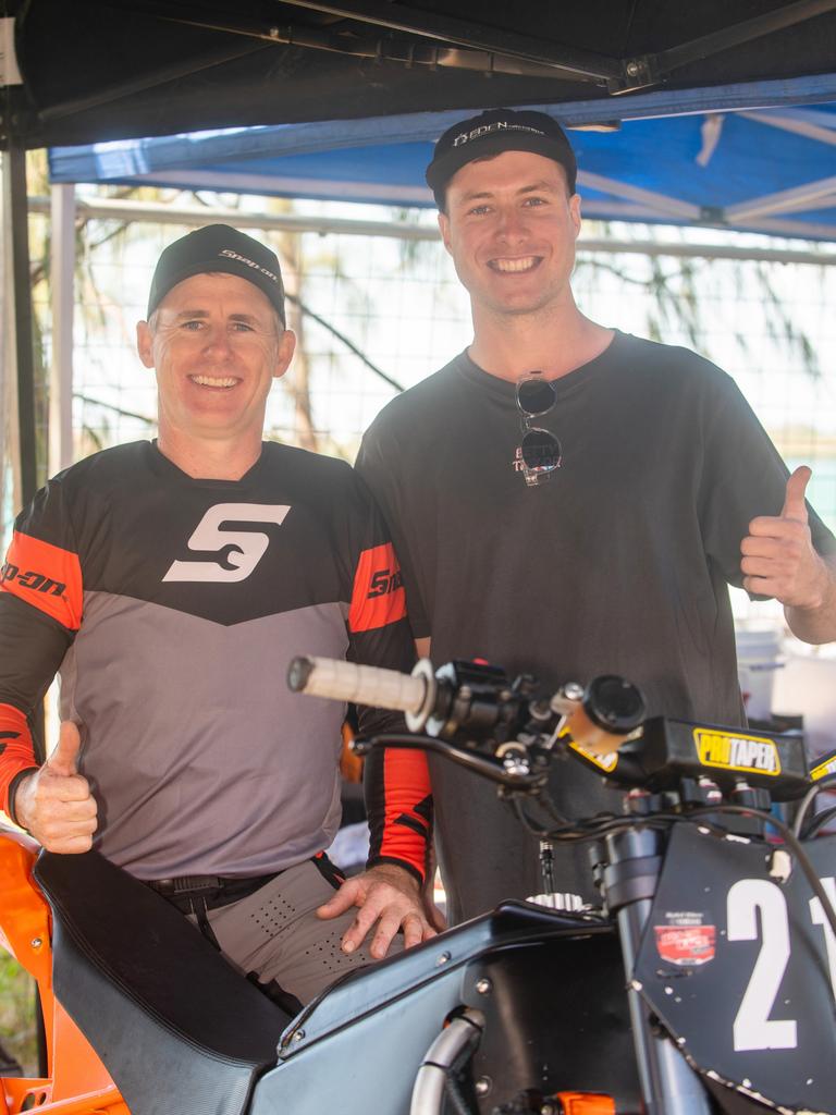 Mick Carew and Ryan Eden at Motorcycle Beach Races at Grasstree Beach Sunday 27 August 2023 Picture: Michaela Harlow