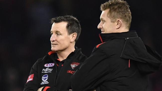 Bombers coach John Worsfold with Mark Neeld. Pic: Getty Images