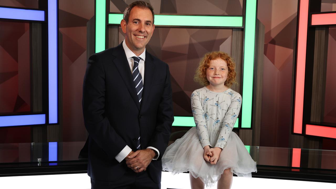 Queensland junior journalist Saffron Deacon, 9, interviewed Treasurer Jim Chalmers as part of the Courier Mail’s Tiny Edition series. Picture: Liam Kidston