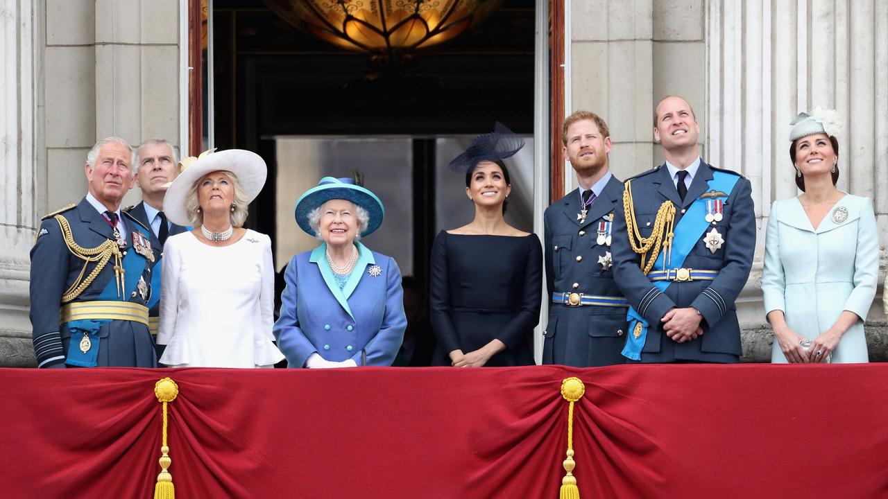 ‘Modern-day celebrities’ ... the royals in happier days, watching the RAF Centenary Flypast from the balcony of Buckingham Palace in July, 2018.