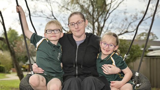 Michelle Taylor and her two children face uncertainty. Picture: Daily Telegraph/ Monique Harmer