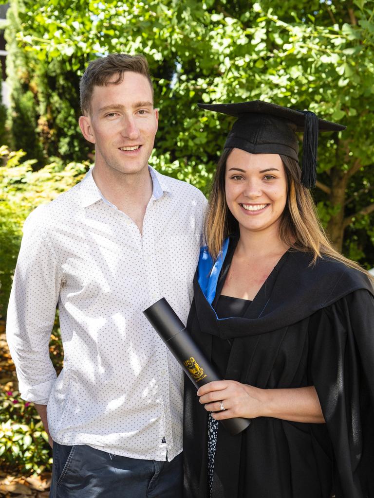 Bachelor of Midwifery graduate Mollie Gillespie with Ian Gillespie at the UniSQ graduation ceremony at Empire Theatres, Wednesday, December 14, 2022.