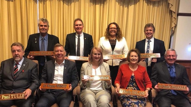 Ipswich councillors on the day of their last meeting before the dismissal. David Morrison, Paul Tully, Kylie Stoneman, Kerry Silver, Wayne Wendt, Cheryl Bromage, David Martin, Charlie Pisasale, Sheila Ireland and David Pahlke.