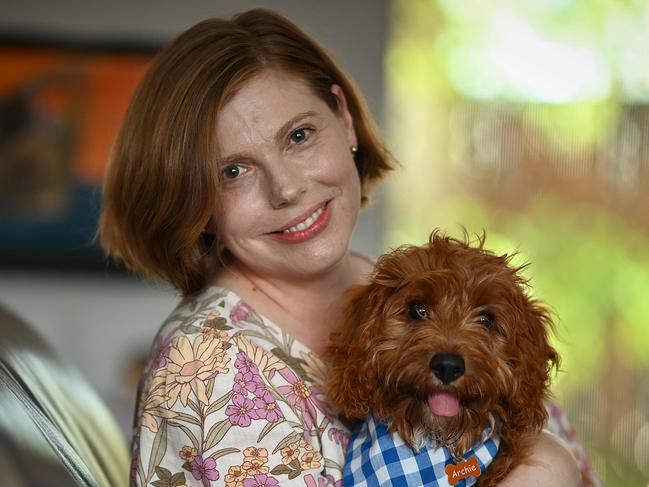 12/2/2025: Stacey Allerton (with Archie)  is living with  Stage 4 lung cancer at her home in Annerley, Brisabane.Stacey wants to see more widespread screening so that cancers can be detected earlier. pic Lyndon Mechielsen / The Australian