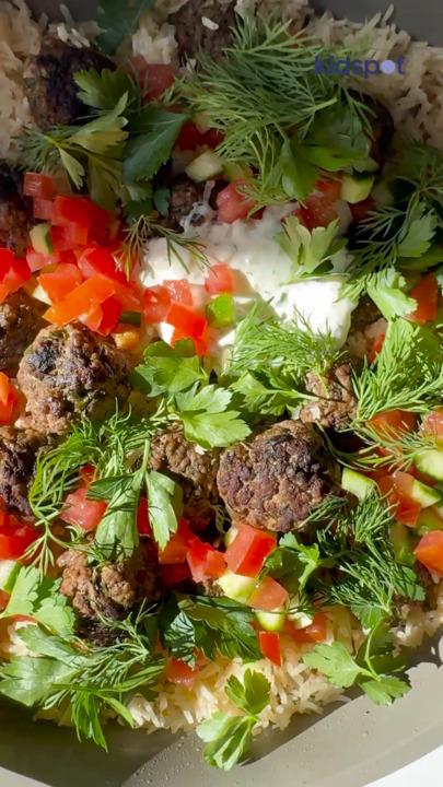 One pan herby meatballs with lemon rice