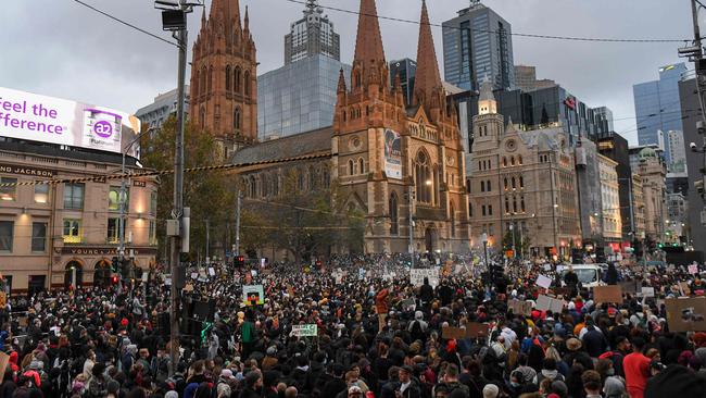 Black Lives Matter protesters in Melbourne on Saturday, one of several mass demonstrations around the country.