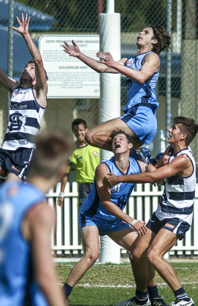 Riley Grundy in action for Sturt’s under-18 side against South Adelaide at Unley Oval. Picture: AAP/MIKE BURTON