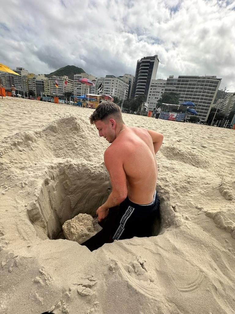 Jensen dug the almost three metre hole in the sand. Picture: Newsflash/NX